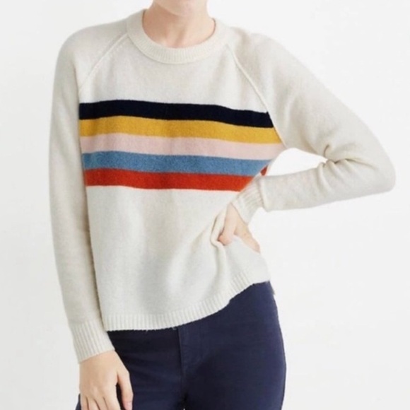 Madewell Colorful Front Stripe Wool and Alpaca Blend Sweater - Picture 1 of 8